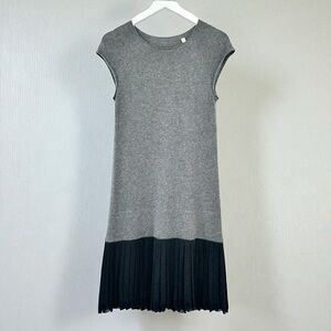 Luxury Cashmere Gray Sweater Dress Cap Sleeve Pleated Hem S, Like New